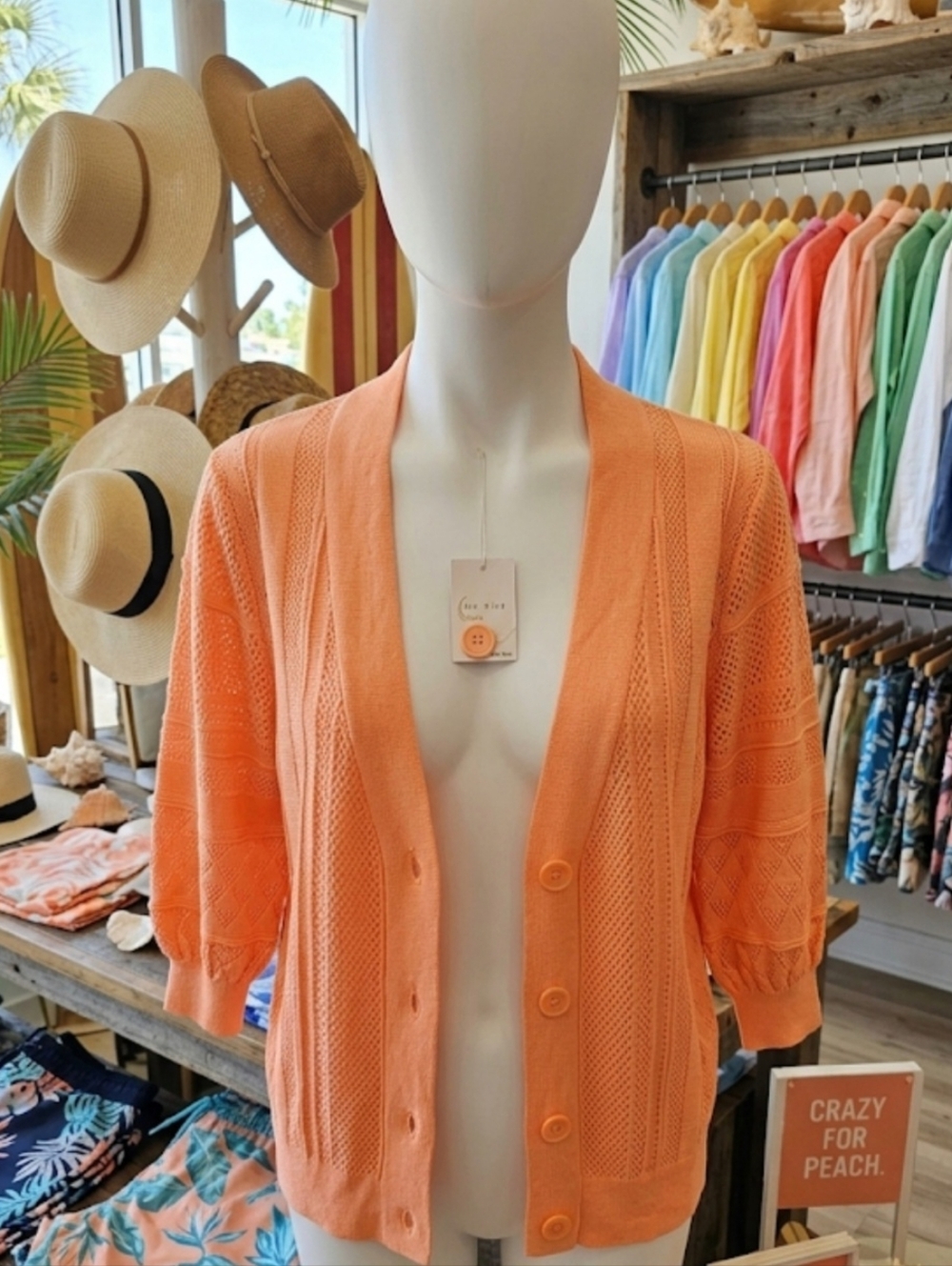 C. EST. 1946 Peach Open-Knit Button Front Cardigan Sweater Women's Size S